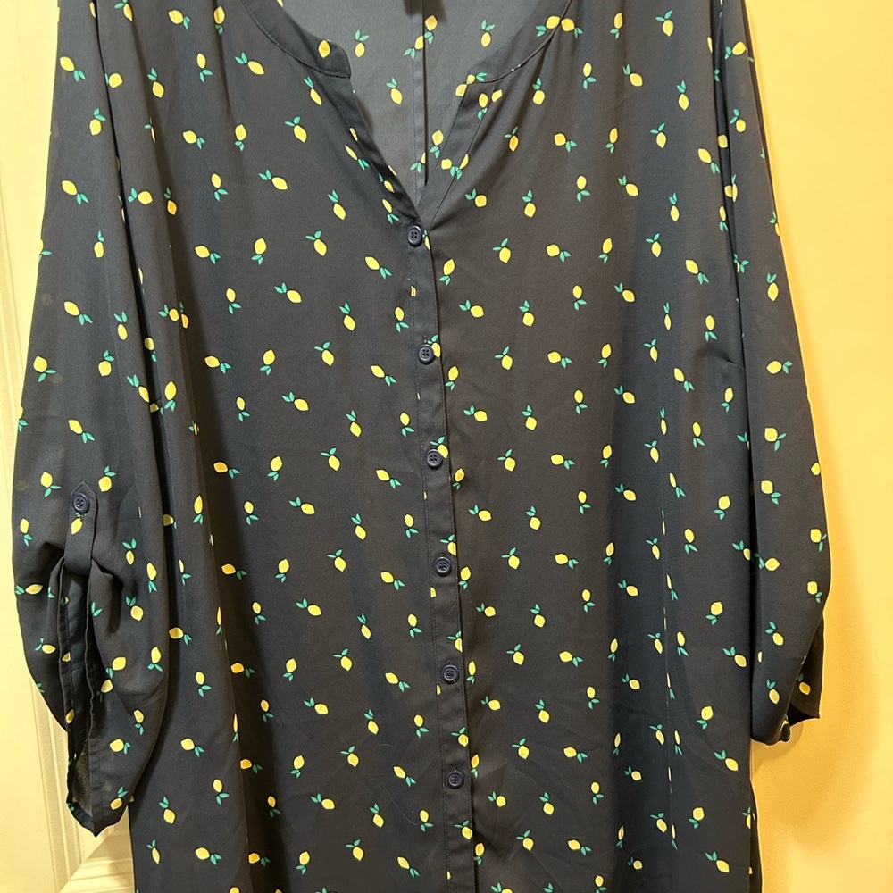 Navy Blue with Lemons Blouse Catherine’s 4X